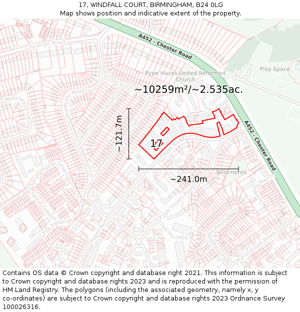 17, WINDFALL COURT, BIRMINGHAM, B24 0LG: Plot and title map