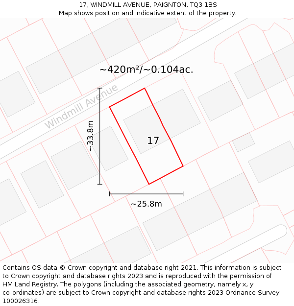 17, WINDMILL AVENUE, PAIGNTON, TQ3 1BS: Plot and title map