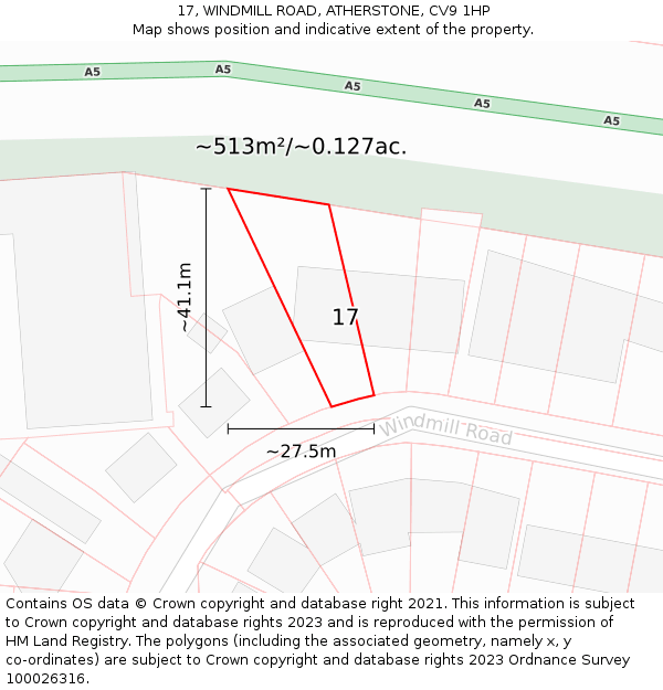 17, WINDMILL ROAD, ATHERSTONE, CV9 1HP: Plot and title map