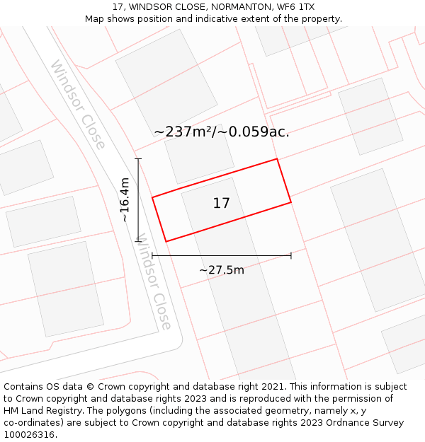 17, WINDSOR CLOSE, NORMANTON, WF6 1TX: Plot and title map