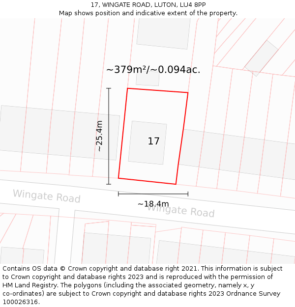 17, WINGATE ROAD, LUTON, LU4 8PP: Plot and title map