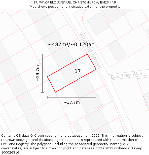 17, WINGFIELD AVENUE, CHRISTCHURCH, BH23 4NR: Plot and title map