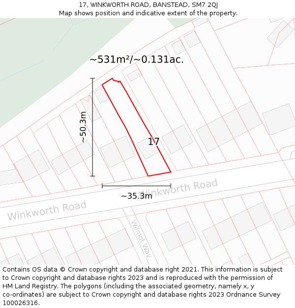 17, WINKWORTH ROAD, BANSTEAD, SM7 2QJ: Plot and title map