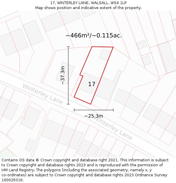 17, WINTERLEY LANE, WALSALL, WS4 1LP: Plot and title map