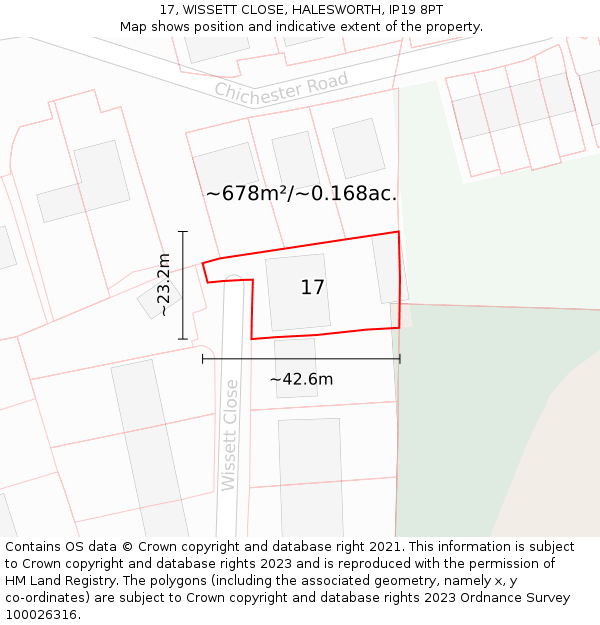 17, WISSETT CLOSE, HALESWORTH, IP19 8PT: Plot and title map