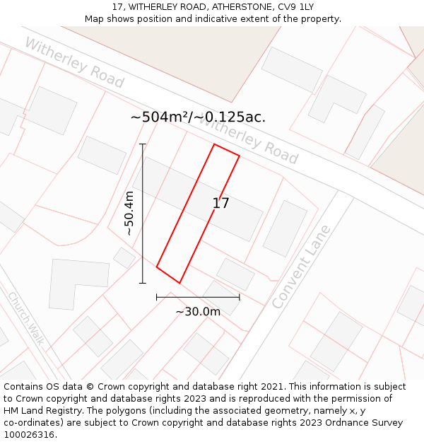 17, WITHERLEY ROAD, ATHERSTONE, CV9 1LY: Plot and title map