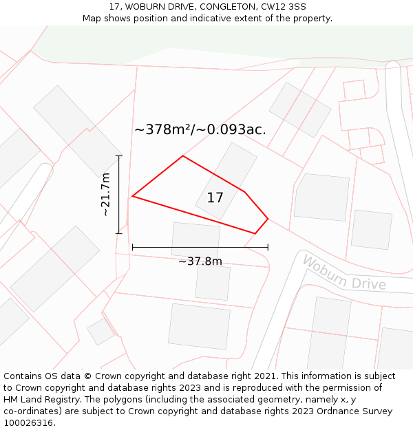 17, WOBURN DRIVE, CONGLETON, CW12 3SS: Plot and title map