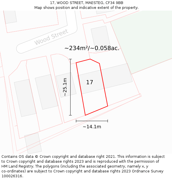17, WOOD STREET, MAESTEG, CF34 9BB: Plot and title map