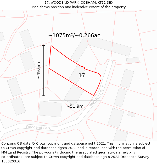 17, WOODEND PARK, COBHAM, KT11 3BX: Plot and title map