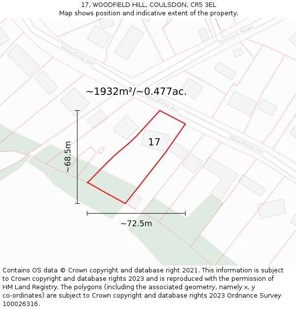 17, WOODFIELD HILL, COULSDON, CR5 3EL: Plot and title map