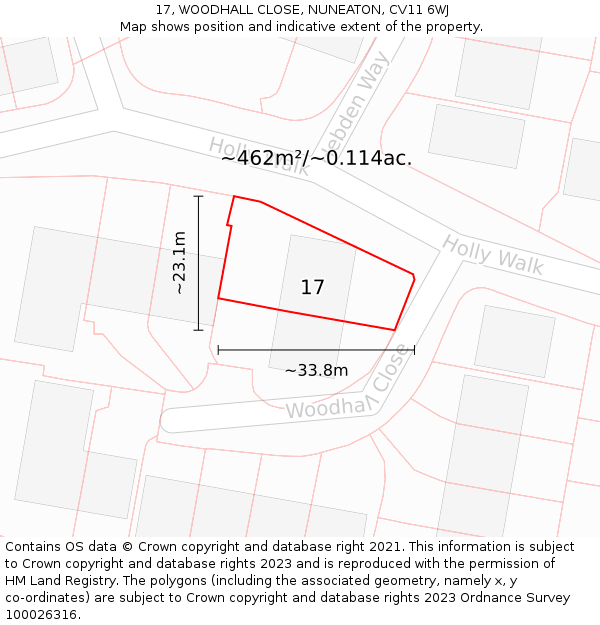 17, WOODHALL CLOSE, NUNEATON, CV11 6WJ: Plot and title map