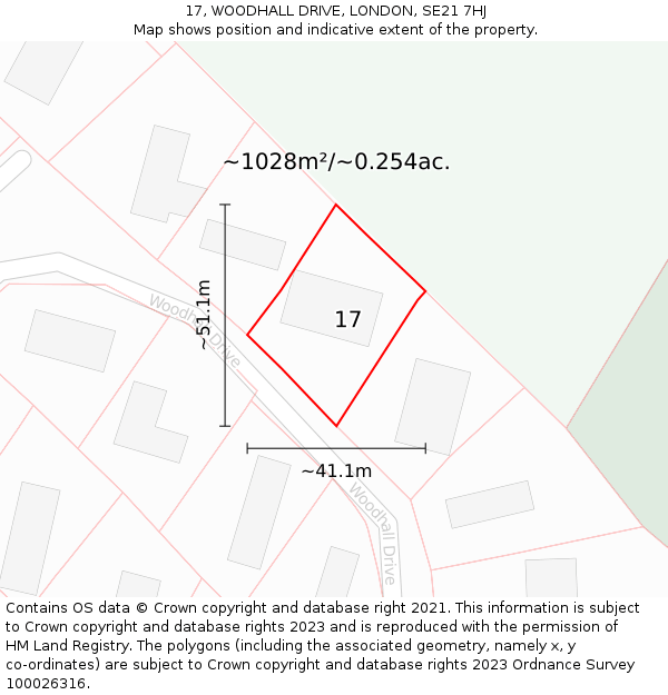 17, WOODHALL DRIVE, LONDON, SE21 7HJ: Plot and title map