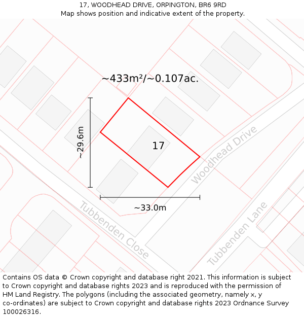 17, WOODHEAD DRIVE, ORPINGTON, BR6 9RD: Plot and title map