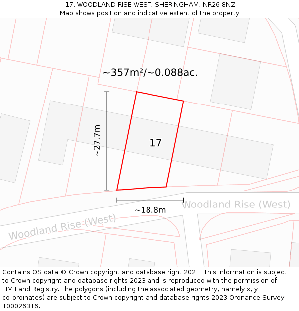 17, WOODLAND RISE WEST, SHERINGHAM, NR26 8NZ: Plot and title map