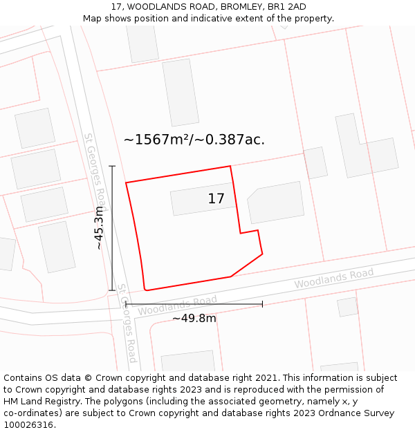17, WOODLANDS ROAD, BROMLEY, BR1 2AD: Plot and title map