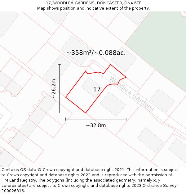 17, WOODLEA GARDENS, DONCASTER, DN4 6TE: Plot and title map