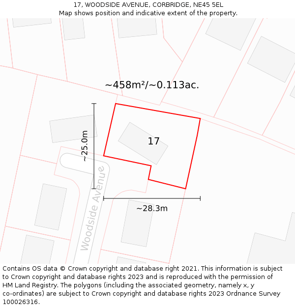 17, WOODSIDE AVENUE, CORBRIDGE, NE45 5EL: Plot and title map