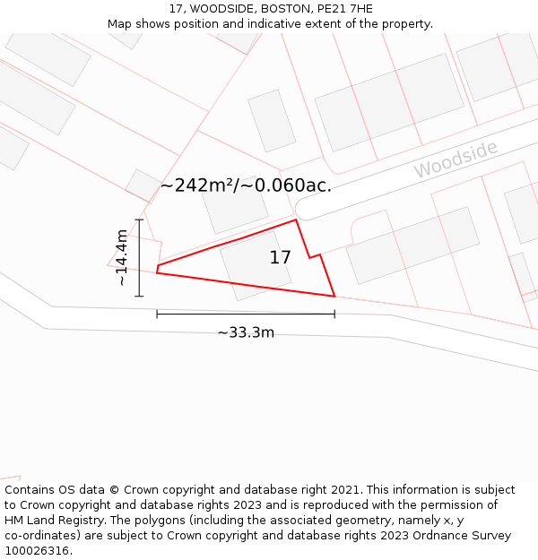 17, WOODSIDE, BOSTON, PE21 7HE: Plot and title map