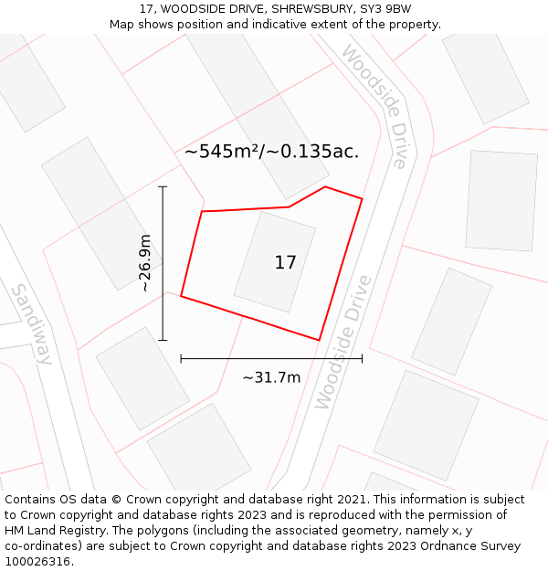 17, WOODSIDE DRIVE, SHREWSBURY, SY3 9BW: Plot and title map