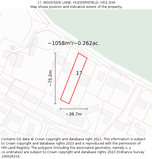 17, WOODSIDE LANE, HUDDERSFIELD, HD2 2HA: Plot and title map