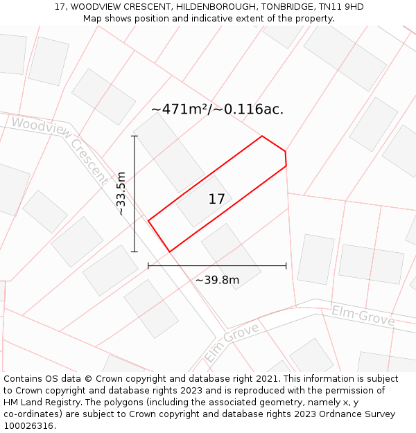 17, WOODVIEW CRESCENT, HILDENBOROUGH, TONBRIDGE, TN11 9HD: Plot and title map