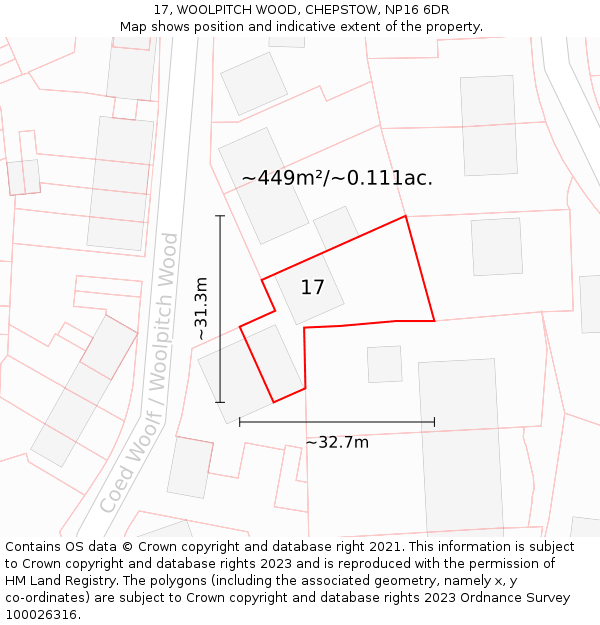 17, WOOLPITCH WOOD, CHEPSTOW, NP16 6DR: Plot and title map