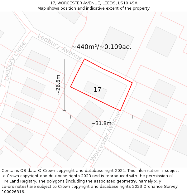 17, WORCESTER AVENUE, LEEDS, LS10 4SA: Plot and title map