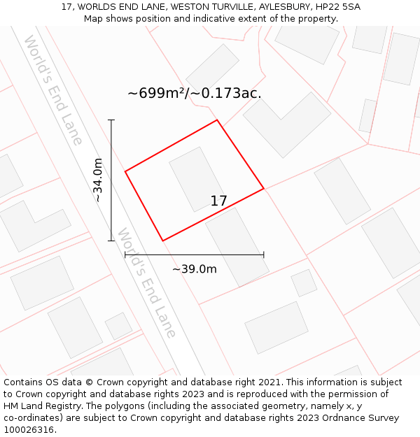 17, WORLDS END LANE, WESTON TURVILLE, AYLESBURY, HP22 5SA: Plot and title map