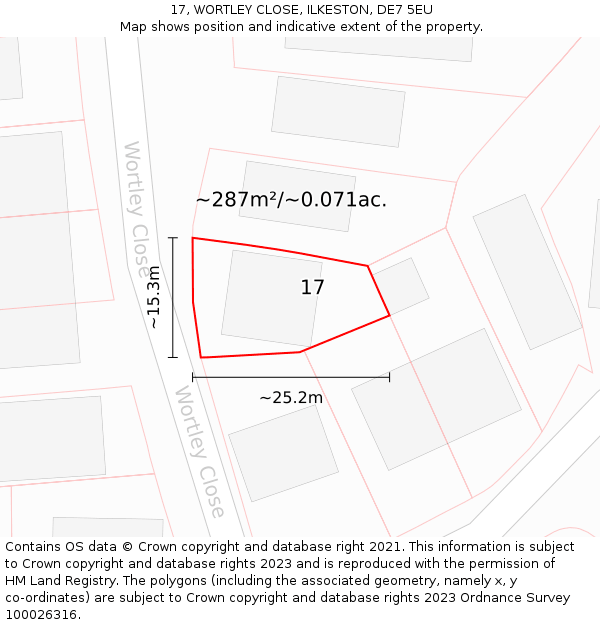 17, WORTLEY CLOSE, ILKESTON, DE7 5EU: Plot and title map