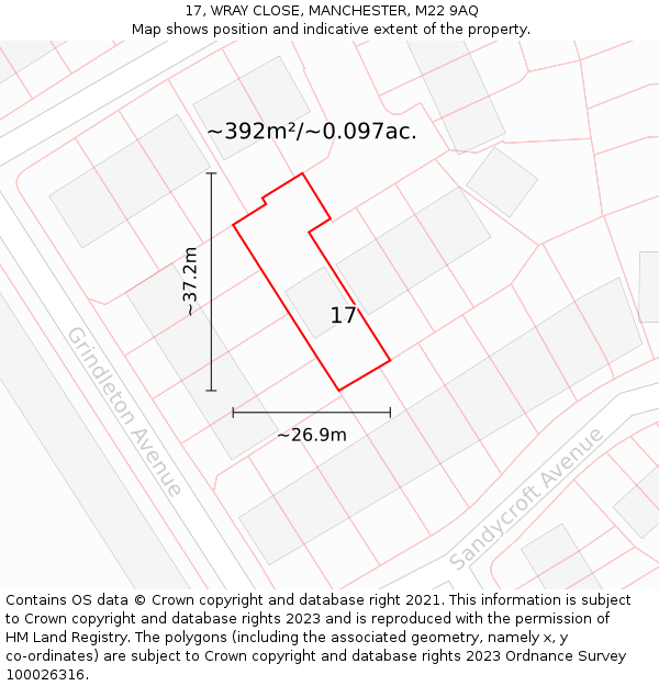 17, WRAY CLOSE, MANCHESTER, M22 9AQ: Plot and title map