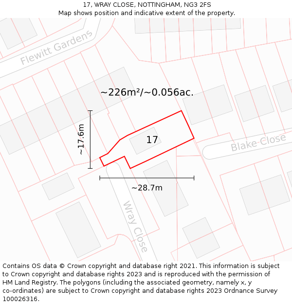 17, WRAY CLOSE, NOTTINGHAM, NG3 2FS: Plot and title map