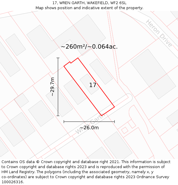 17, WREN GARTH, WAKEFIELD, WF2 6SL: Plot and title map