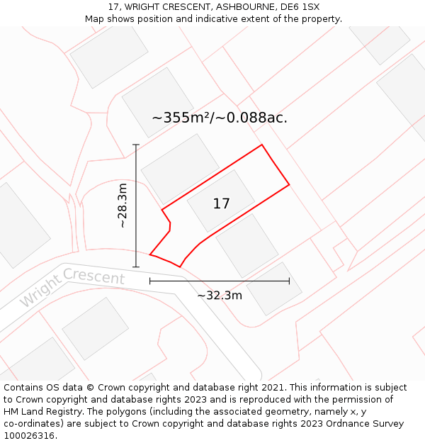 17, WRIGHT CRESCENT, ASHBOURNE, DE6 1SX: Plot and title map