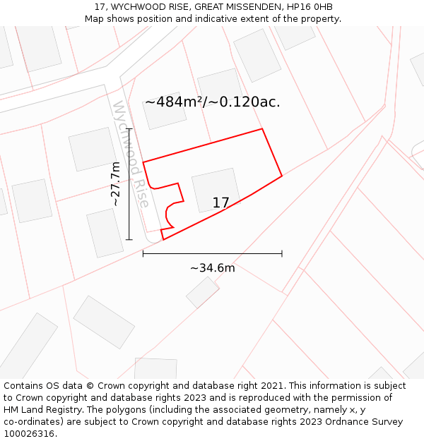 17, WYCHWOOD RISE, GREAT MISSENDEN, HP16 0HB: Plot and title map