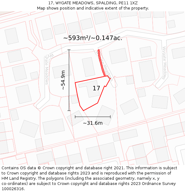 17, WYGATE MEADOWS, SPALDING, PE11 1XZ: Plot and title map