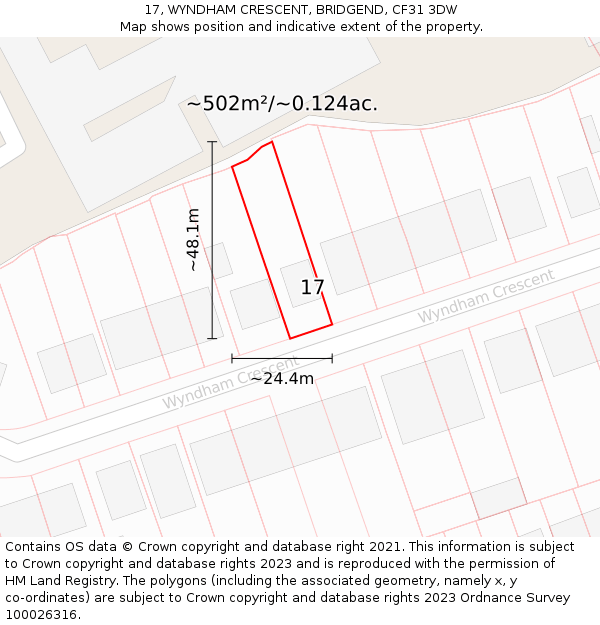 17, WYNDHAM CRESCENT, BRIDGEND, CF31 3DW: Plot and title map