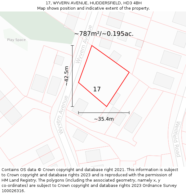 17, WYVERN AVENUE, HUDDERSFIELD, HD3 4BH: Plot and title map