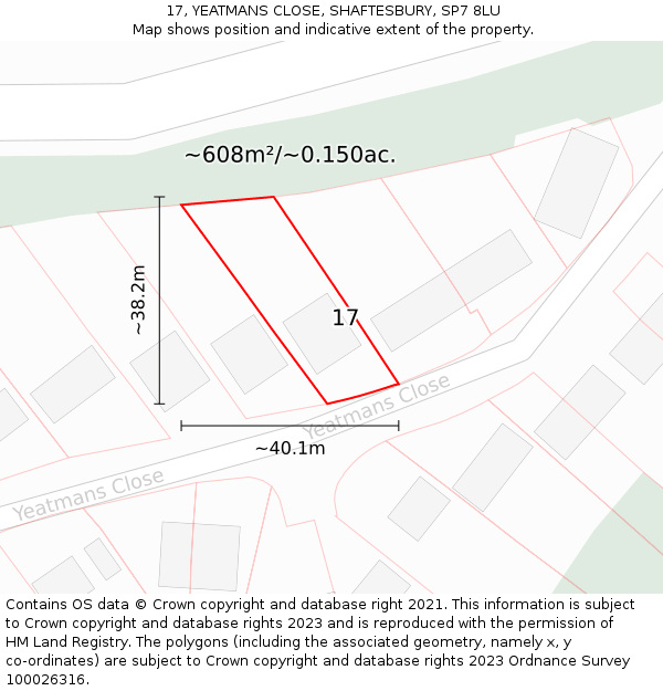 17, YEATMANS CLOSE, SHAFTESBURY, SP7 8LU: Plot and title map