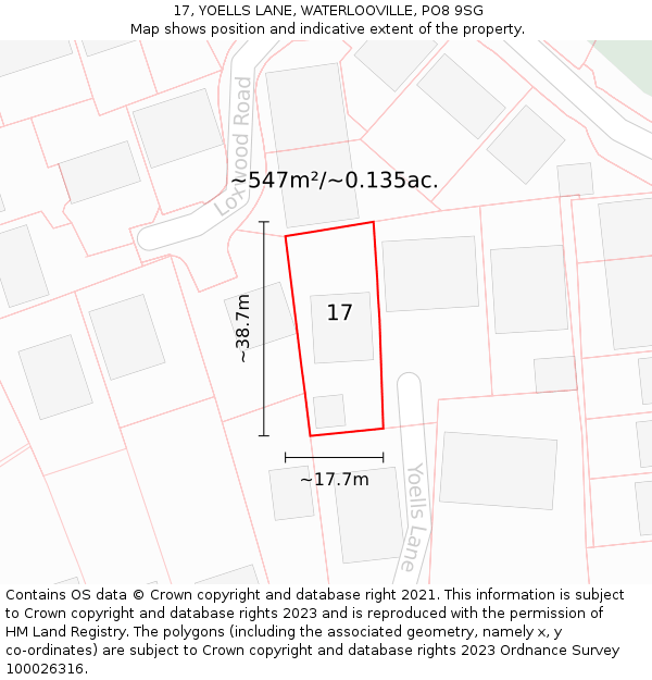 17, YOELLS LANE, WATERLOOVILLE, PO8 9SG: Plot and title map