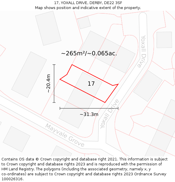 17, YOXALL DRIVE, DERBY, DE22 3SF: Plot and title map