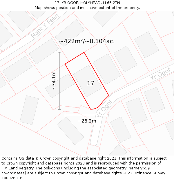 17, YR OGOF, HOLYHEAD, LL65 2TN: Plot and title map