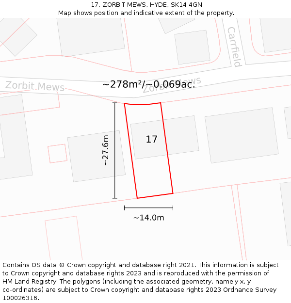 17, ZORBIT MEWS, HYDE, SK14 4GN: Plot and title map