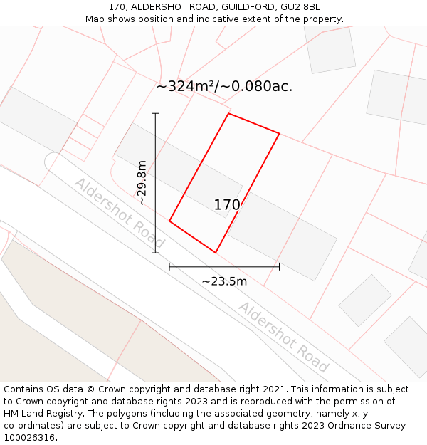 170, ALDERSHOT ROAD, GUILDFORD, GU2 8BL: Plot and title map