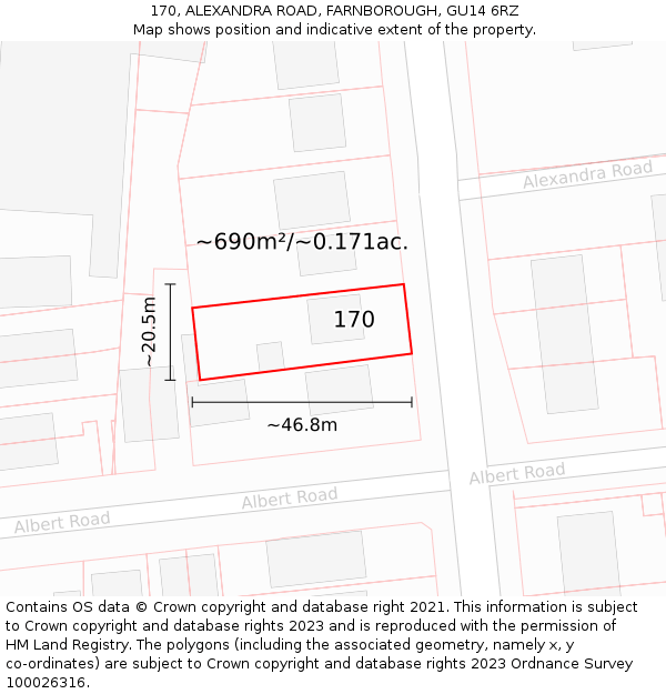 170, ALEXANDRA ROAD, FARNBOROUGH, GU14 6RZ: Plot and title map