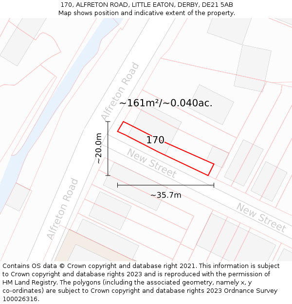 170, ALFRETON ROAD, LITTLE EATON, DERBY, DE21 5AB: Plot and title map