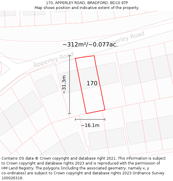 170, APPERLEY ROAD, BRADFORD, BD10 9TP: Plot and title map