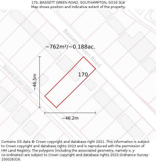 170, BASSETT GREEN ROAD, SOUTHAMPTON, SO16 3LW: Plot and title map