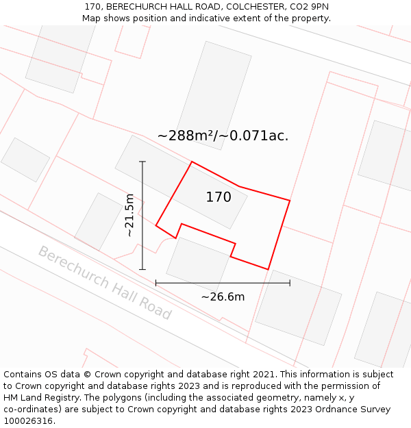 170, BERECHURCH HALL ROAD, COLCHESTER, CO2 9PN: Plot and title map
