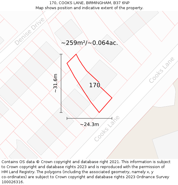 170, COOKS LANE, BIRMINGHAM, B37 6NP: Plot and title map