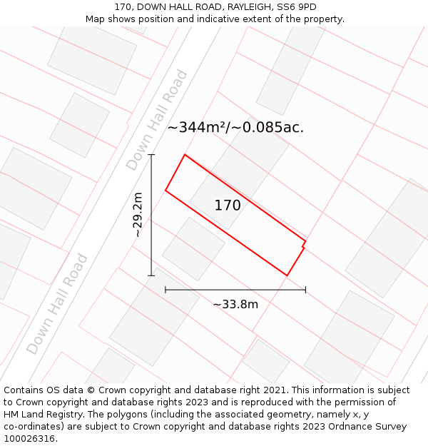 170, DOWN HALL ROAD, RAYLEIGH, SS6 9PD: Plot and title map